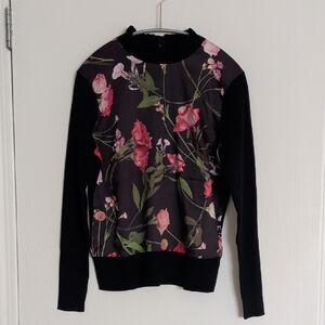Ted Baker Black and Pink Floral Long Sleeve Tee